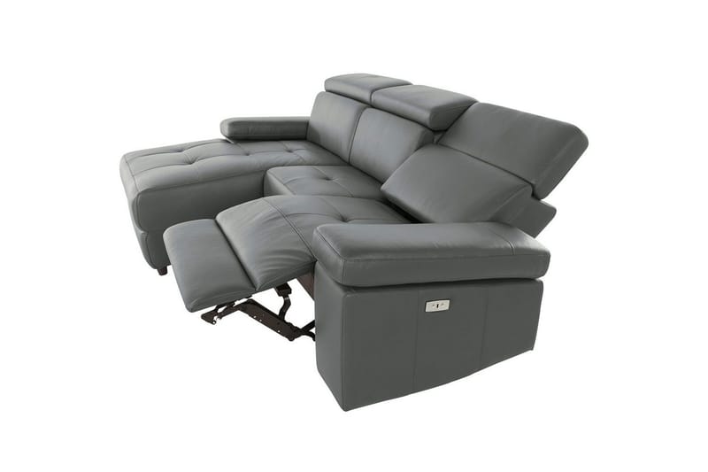 Hjørnesofa 3-seter Rayland Grå, Lær/PU, Venstre Elektrisk Recliner - Grå, Lær/PU, Venstre Elektrisk Recliner - Møbler - Sofaer - Reclinersofaer