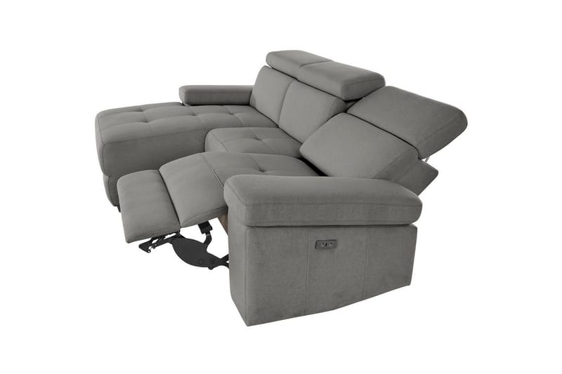 Hjørnesofa 3-seter Rayland Grå, Sunday Stoff, Venstre Elektrisk Recliner - Grå, Sunday Stoff, Venstre Elektrisk Recliner - Møbler - Sofaer - Reclinersofaer