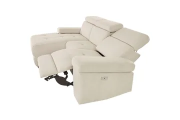 Hjørnesofa 3-seter Rayland Hvit, Sunday Stoff, Venstre Elektrisk Recliner - Hvit, Sunday Stoff, Venstre Elektrisk Recliner - Møbler - Sofaer - Reclinersofaer