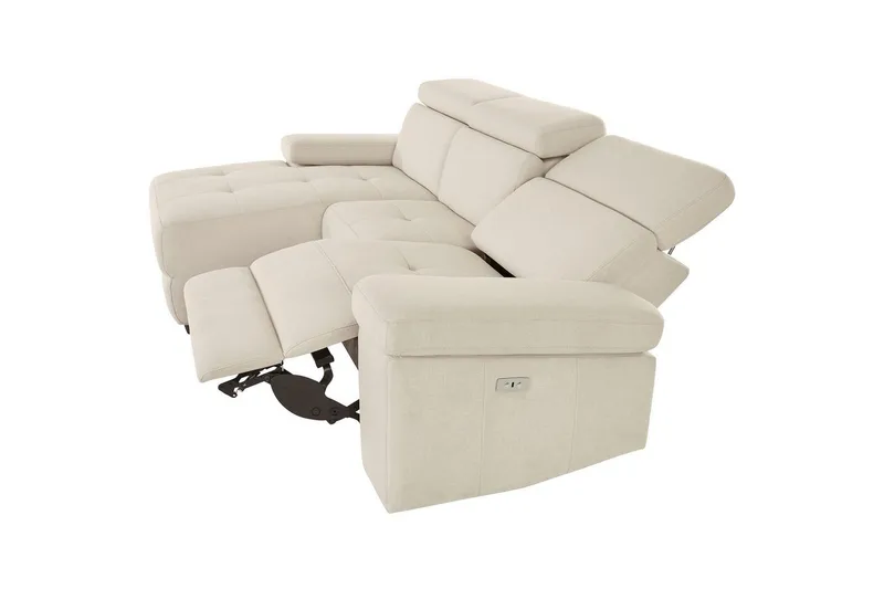 Hjørnesofa 3-seter Rayland Hvit, Sunday Stoff, Venstre Elektrisk Recliner - Hvit, Sunday Stoff, Venstre Elektrisk Recliner - Møbler - Sofaer - Reclinersofaer