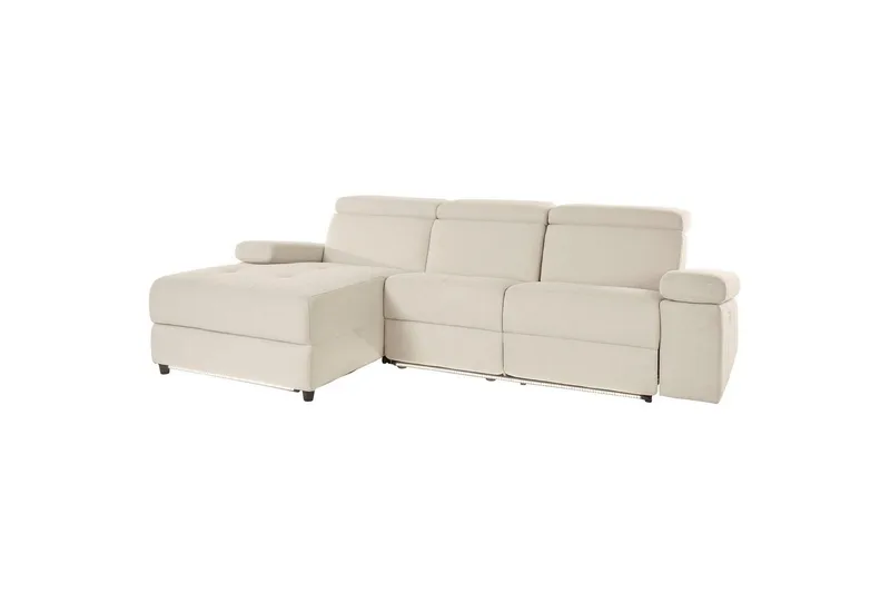 Hjørnesofa 3-seter Rayland Hvit, Sunday Stoff, Venstre Elektrisk Recliner, Hvit, Sunday Stoff, Venstre Elektrisk Recliner