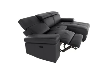 Hjørnesofa 3-seter Rayland Svart, Lær/PU, Høyre Manuell Recliner - Svart, Lær/PU, Høyre Manuell Recliner - Møbler - Sofaer - Reclinersofaer