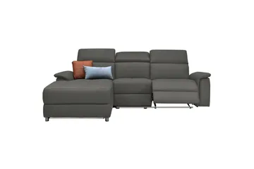 Hjørnesofa 3-seter Pareli Grå, Lær/PU, Venstre Manuell Recliner - Grå, Lær/PU, Venstre Manuell Recliner - Møbler - Sofaer - Reclinersofaer