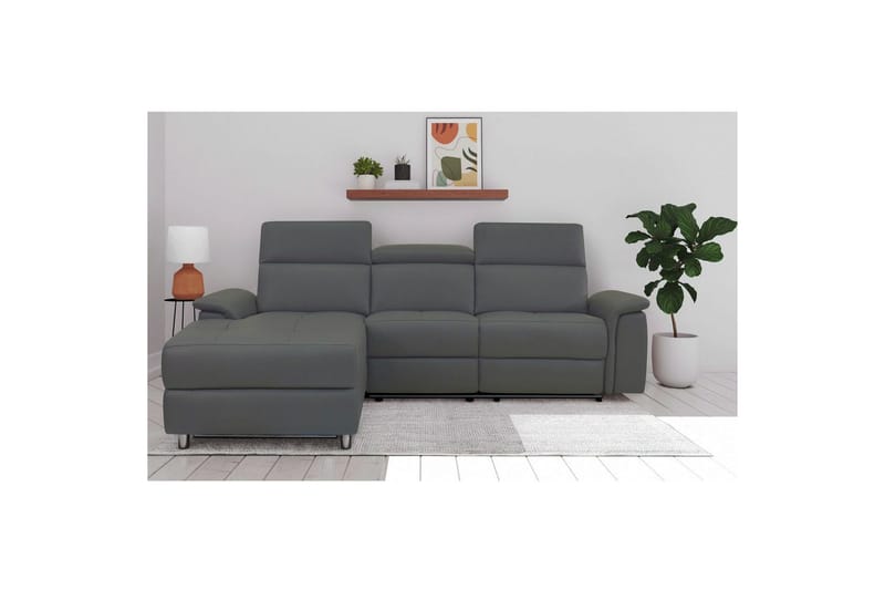 Hjørnesofa 3-seter Pareli Grå, Lær/PU, Venstre Manuell Recliner - Grå, Lær/PU, Venstre Manuell Recliner - Møbler - Sofaer - Reclinersofaer