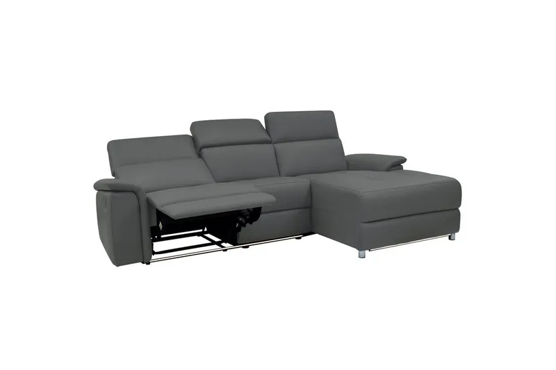 Hjørnesofa 3-seter Pareli Grå, Lær/PU, Høyre Elektrisk Recliner - Grå, Lær/PU, Høyre Elektrisk Recliner - Møbler - Sofaer - Reclinersofaer