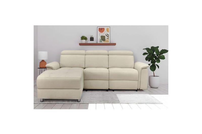 Hjørnesofa 3-seter Pareli Hvit, Sunday Stoff, Venstre Manuell Recliner - Hvit, Sunday Stoff, Venstre Manuell Recliner - Møbler - Sofaer - Reclinersofaer