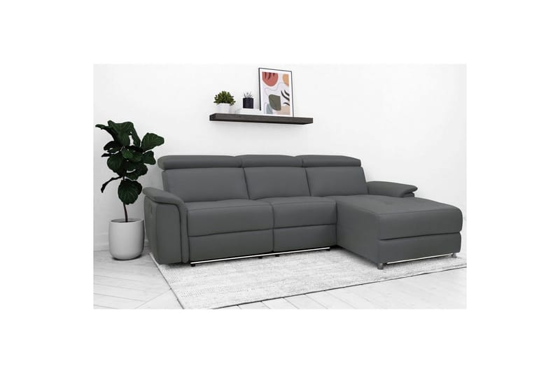 Hjørnesofa 3-seter Pareli Grå, Lær/PU, Høyre Manuell Recliner - Grå, Lær/PU, Høyre Manuell Recliner - Møbler - Sofaer - Reclinersofaer