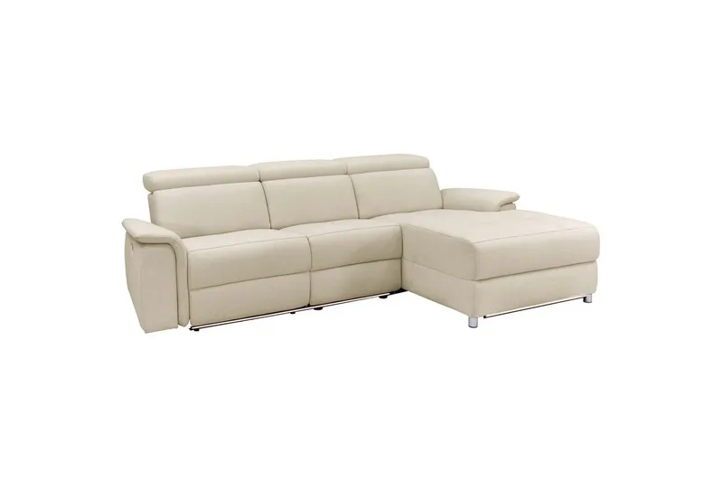 Hjørnesofa 3-seter Pareli Hvit, Sandfarget stoff, Høyre Elektrisk Recliner, Hvit, Sandfarget stoff, Høyre Elektrisk Recliner