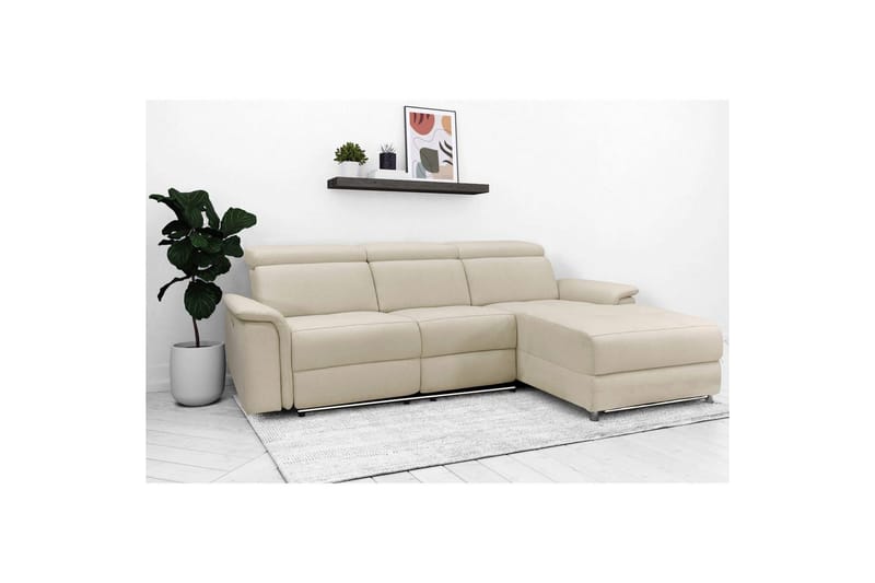 Hjørnesofa 3-seter Pareli Hvit, Sunday Stoff, Høyre Manuell Recliner - Hvit, Sunday Stoff, Høyre Manuell Recliner - Møbler - Sofaer - Reclinersofaer