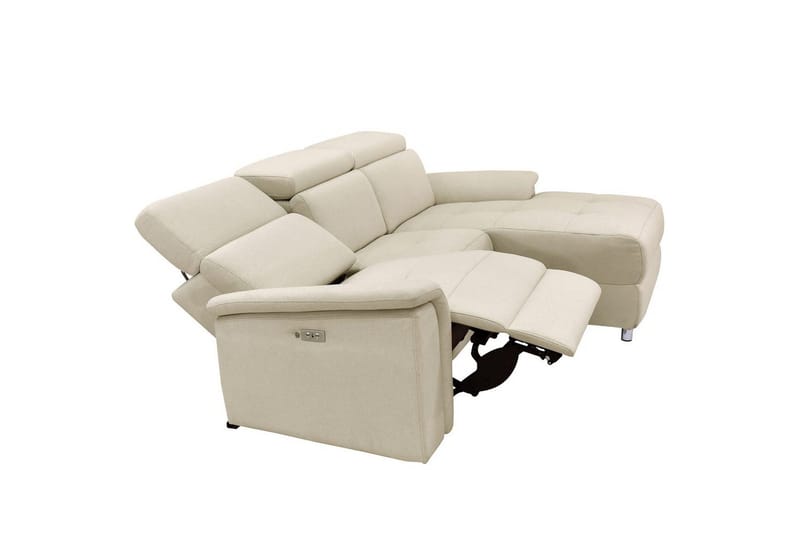 Hjørnesofa 3-seter Pareli Hvit, Sandfarget stoff, Høyre Elektrisk Recliner - Hvit, Sandfarget stoff, Høyre Elektrisk Recliner - Møbler - Sofaer - Reclinersofaer