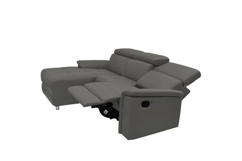 Hjørnesofa 3-seter Pareli Grå, Lær/PU, Venstre Manuell Recliner - Grå, Lær/PU, Venstre Manuell Recliner - Møbler - Sofaer - Reclinersofaer