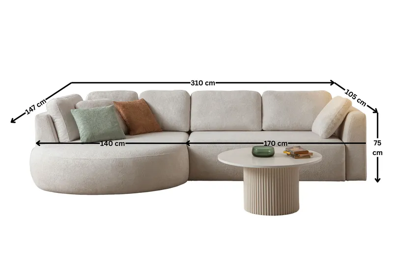 Hjørnesofa Atelier Del Sofa Venezia Venstre (310 x 75 x 105 cm) Hvit - Hvit - Møbler - Sofaer - Hjørnesofaer