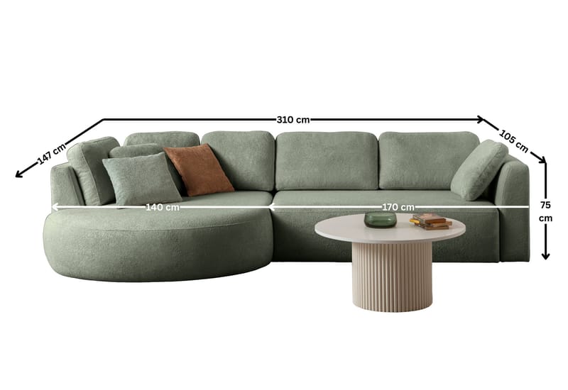 Hjørnesofa Atelier Del Sofa Venezia Venstre (310 x 75 x 105 cm) Liquid Green - Liquid Green - Møbler - Sofaer - Hjørnesofaer