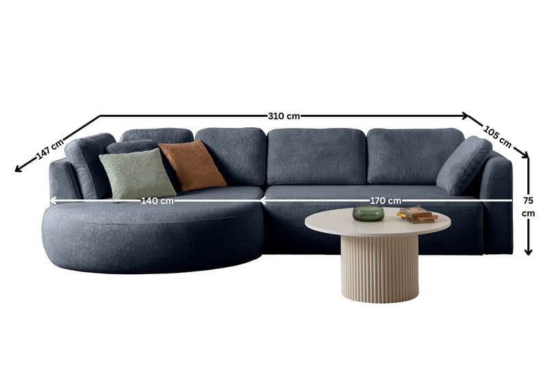 Hjørnesofa Atelier Del Sofa Venezia Venstre (310 x 75 x 105 cm) Marineblå - Marineblå - Møbler - Sofaer - Hjørnesofaer