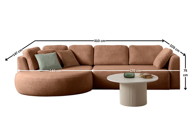 Hjørnesofa Atelier Del Sofa Venezia Venstre (310 x 75 x 105 cm) Mink - Mink - Møbler - Sofaer - Hjørnesofaer