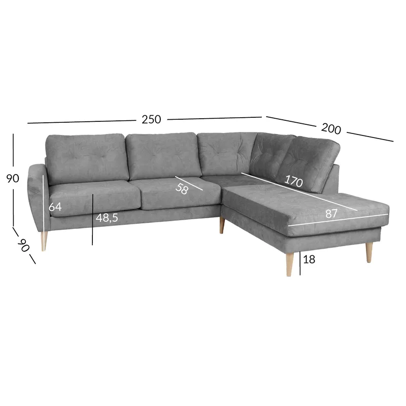 Hjørnesofa Ivarby Høyre - grå - Møbler - Sofaer - Fløyelssofaer