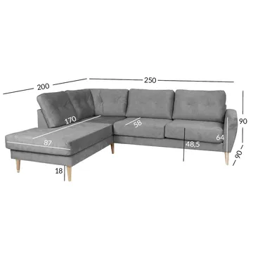 Hjørnesofa Ivarby Venstre - grå - Møbler - Sofaer - Fløyelssofaer