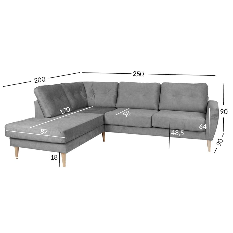 Hjørnesofa Ivarby Venstre - grå - Møbler - Sofaer - Fløyelssofaer