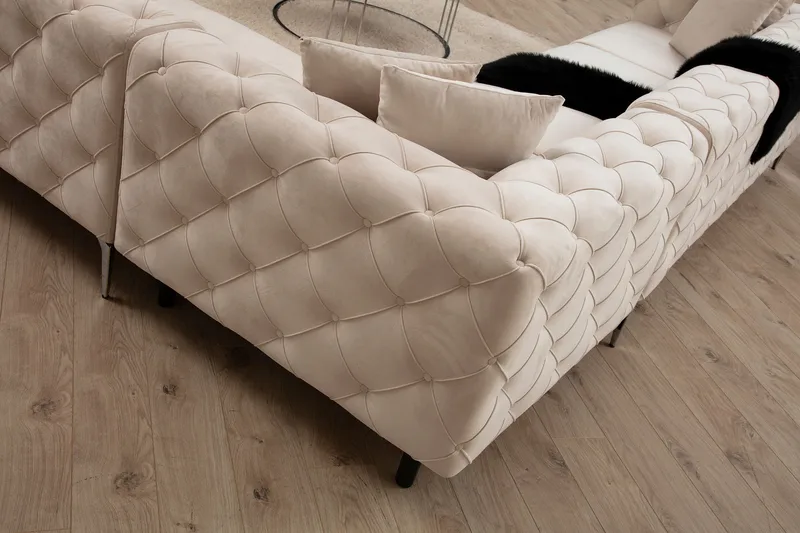 Beachport Stor Hjørnesofa 6-seters L-formet - Beige / Fløyel - Møbler - Sofaer - Hjørnesofaer