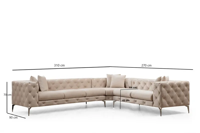 Beachport Stor Hjørnesofa 6-seters L-formet - Beige / Fløyel - Møbler - Sofaer - Hjørnesofaer