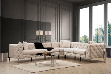 Beachport Stor Hjørnesofa 6-seters L-formet - Beige / Fløyel - Møbler - Sofaer - Hjørnesofaer