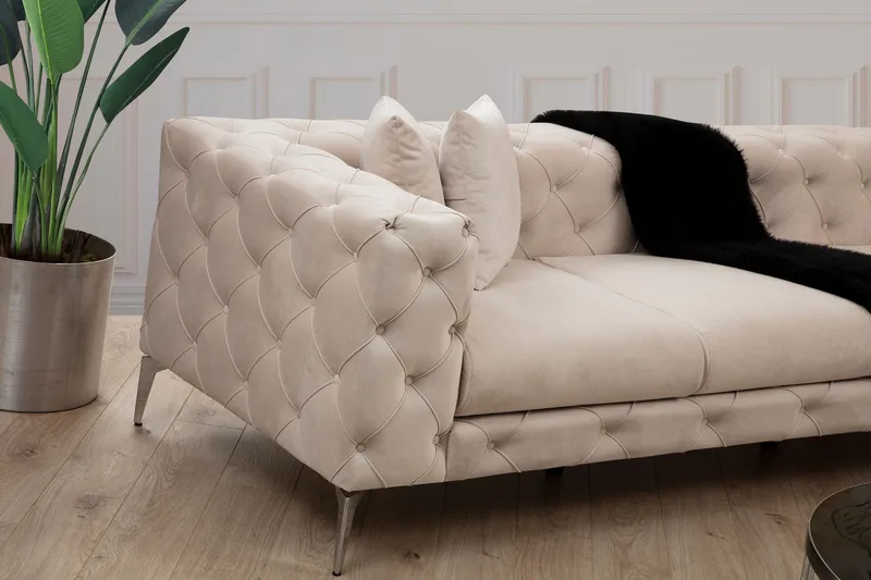 Beachport Stor Hjørnesofa 6-seters L-formet - Beige / Fløyel - Møbler - Sofaer - Hjørnesofaer