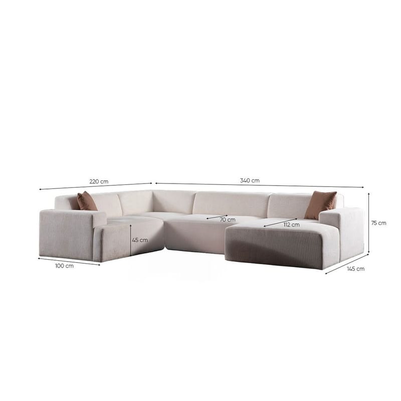 Branorin 5-seters Hjørnesofa med Sjeselong - Brun/Hvit - Møbler - Sofaer - Hjørnesofaer - Hjørnesofa med divan