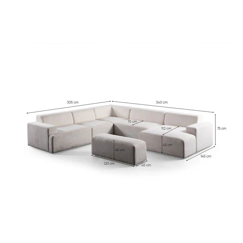 Branorin 6-seters Hjørnesofa med Sjeselong - Kremhvit - Møbler - Sofaer - Hjørnesofaer