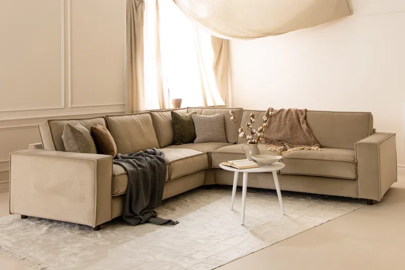 Cloudia Hjørnesofa Fløyel - Beige - Møbler - Sofaer - Hjørnesofaer
