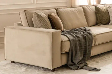 Cloudia Hjørnesofa Fløyel - Beige - Møbler - Sofaer - Hjørnesofaer