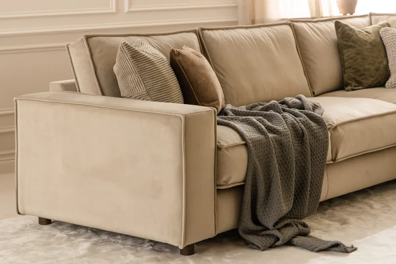 Cloudia Hjørnesofa Fløyel - Beige - Møbler - Sofaer - Hjørnesofaer