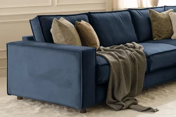 Cloudia Hjørnesofa Fløyel - Blå - Møbler - Sofaer - Hjørnesofaer