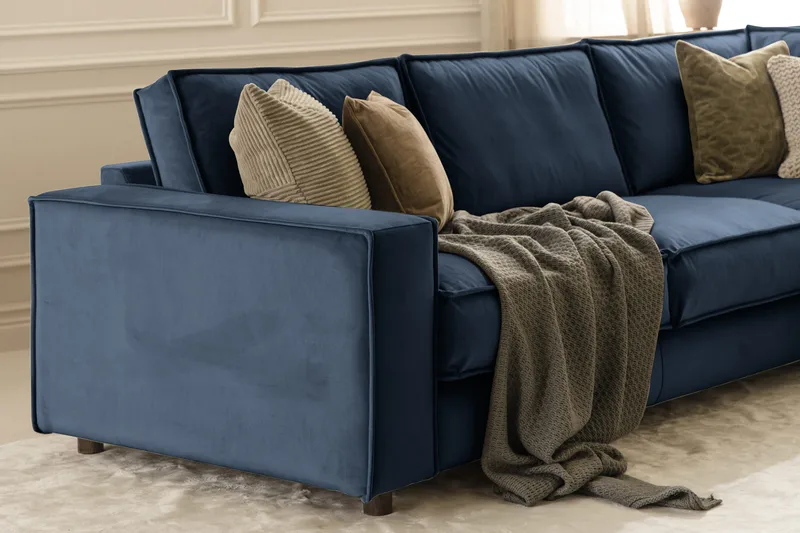 Cloudia Hjørnesofa Fløyel - Blå - Møbler - Sofaer - Hjørnesofaer