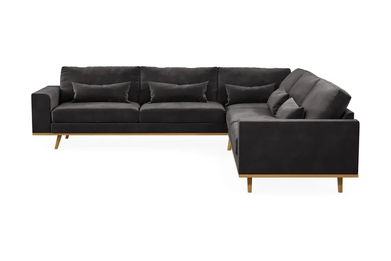 Copenhagen 6-seters L-formet Hjørnesofa i Fløyel, Mørk grå