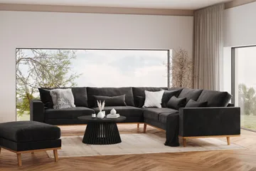 Copenhagen 6-seters L-formet Hjørnesofa i Fløyel - Mørk grå - Møbler - Sofaer - Hjørnesofaer