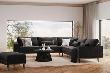 Copenhagen 6-seters L-formet Hjørnesofa i Fløyel - Mørk grå - Møbler - Sofaer - Hjørnesofaer