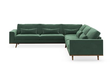 Copenhagen 6-seters L-formet Hjørnesofa i Fløyel - Mørk grønn - Møbler - Sofaer - Hjørnesofaer