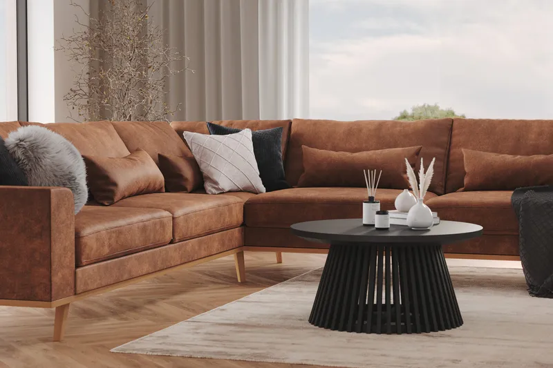 Copenhagen 6-seters L-formet Hjørnesofa i Kunstlær - Brun - Møbler - Sofaer - Hjørnesofaer