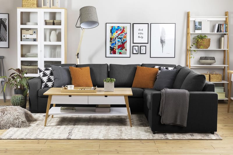 Crazy 5-seters Vendbar L-formet Large Hjørnesofa i Stoff - Antrasitt - Møbler - Sofaer - Hjørnesofaer