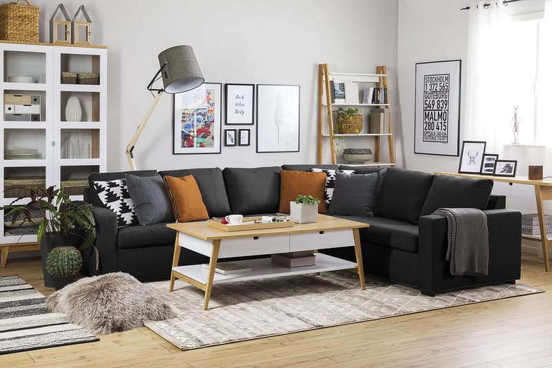 Crazy 5-seters Vendbar L-formet Large Hjørnesofa i Stoff - Antrasitt - Møbler - Sofaer - Hjørnesofaer