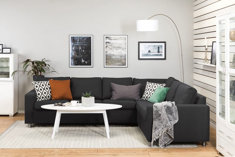 Crazy 5-seters Vendbar L-formet Large Hjørnesofa i Stoff - Antrasitt - Møbler - Sofaer - Hjørnesofaer