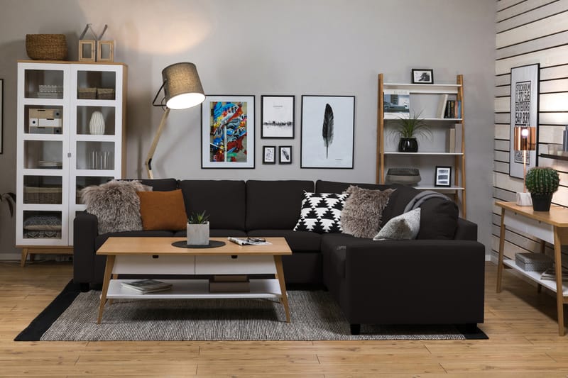 Crazy 5-seters Vendbar L-formet Large Hjørnesofa i Stoff - Antrasitt - Møbler - Sofaer - Hjørnesofaer