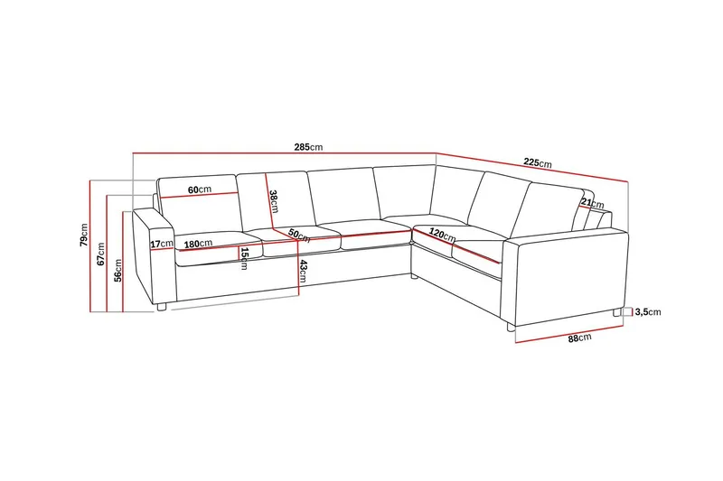 Crazy 5-seters Vendbar L-formet Large Hjørnesofa i Stoff - Antrasitt - Møbler - Sofaer - Hjørnesofaer