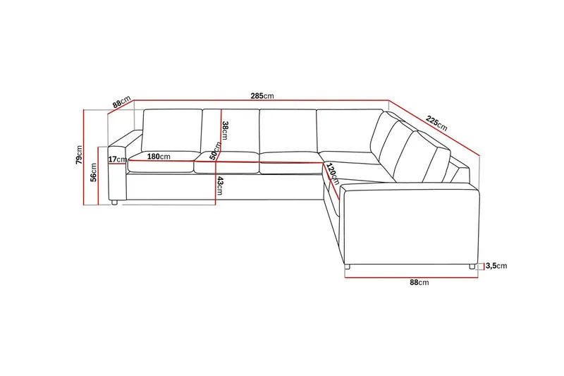 Crazy 5-seters Vendbar L-formet Large Hjørnesofa i Stoff - Antrasitt - Møbler - Sofaer - Hjørnesofaer