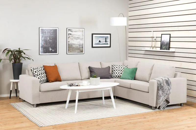 Crazy 5-seters Vendbar L-formet Large Hjørnesofa i Stoff - Beige - Møbler - Sofaer - Hjørnesofaer