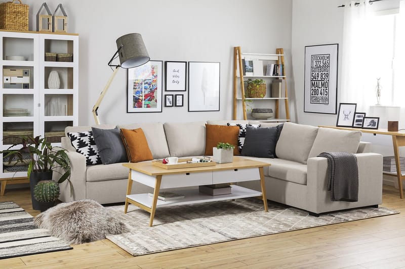 Crazy 5-seters Vendbar L-formet Large Hjørnesofa i Stoff - Beige - Møbler - Sofaer - Hjørnesofaer