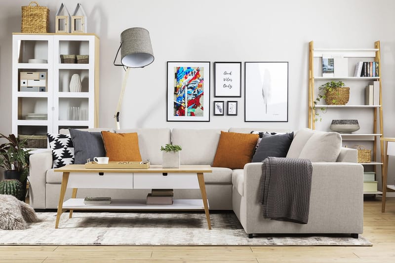 Crazy 5-seters Vendbar L-formet Large Hjørnesofa i Stoff - Beige - Møbler - Sofaer - Hjørnesofaer