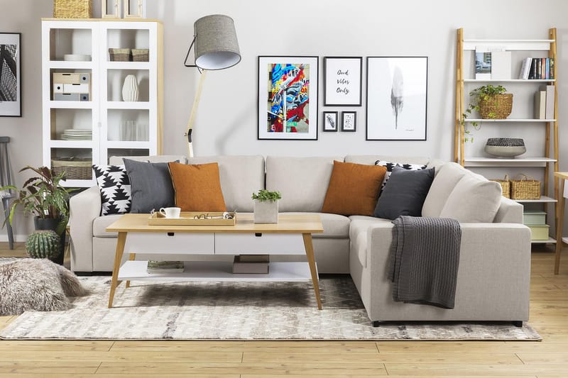 Crazy 5-seters Vendbar L-formet Large Hjørnesofa i Stoff - Beige - Møbler - Sofaer - Hjørnesofaer