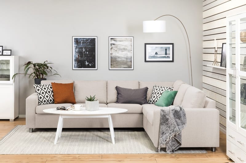 Crazy 5-seters Vendbar L-formet Large Hjørnesofa i Stoff - Beige - Møbler - Sofaer - Hjørnesofaer