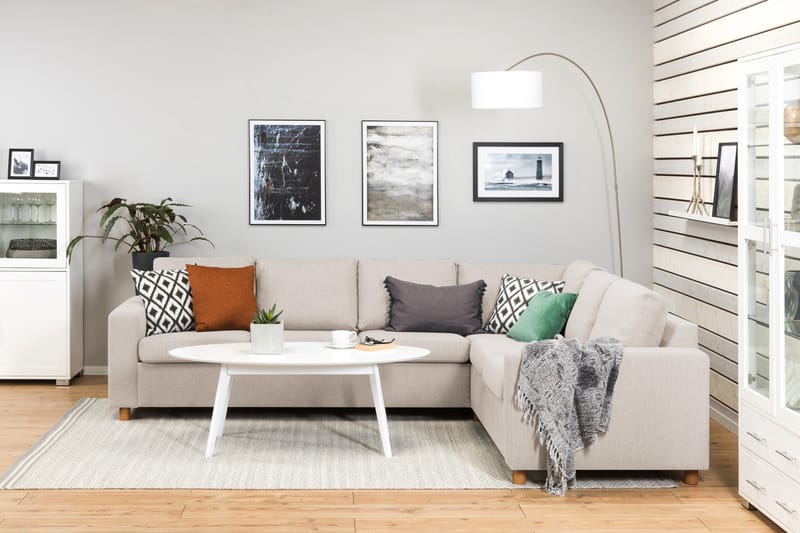 Crazy 5-seters Vendbar L-formet Large Hjørnesofa i Stoff - Beige - Møbler - Sofaer - Hjørnesofaer